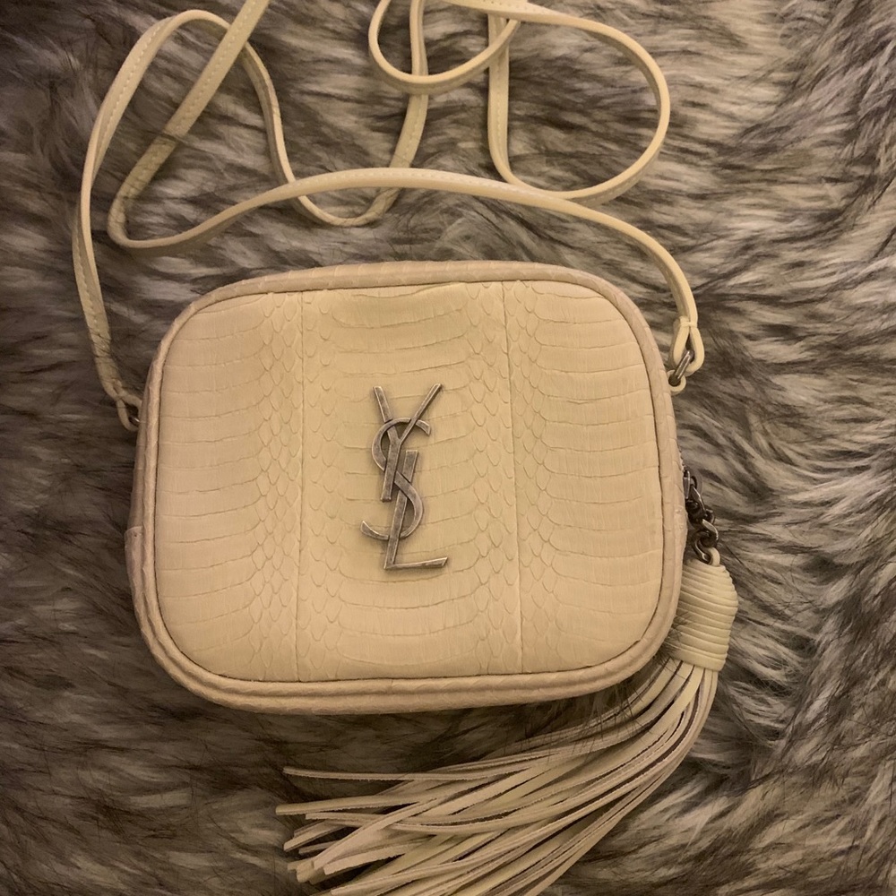 YSL Python Leather Pouch Mono LT Cream